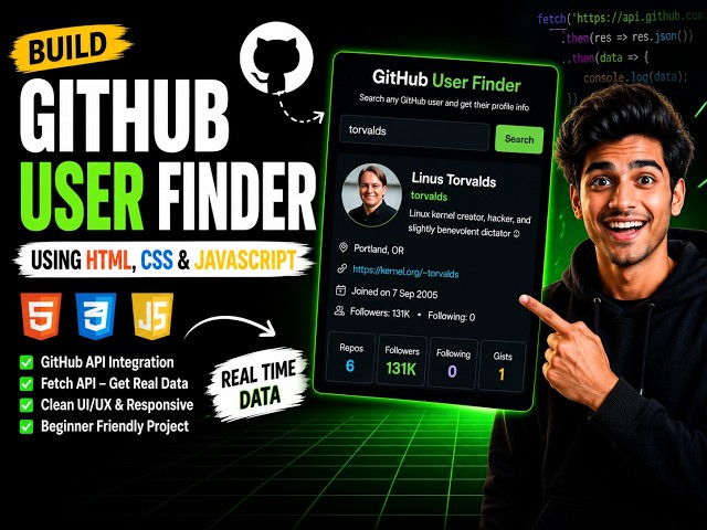 GitHub User Finder Project Using HTML CSS JavaScript | Fetch API & GitHub API | Beginner Project
