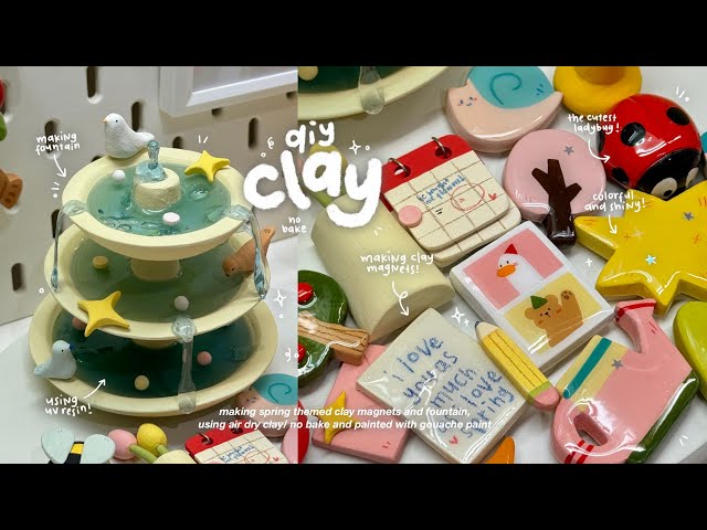 making spring themed clay magnets⛲️🌸🌿🕊️ using air dry clay / no bake