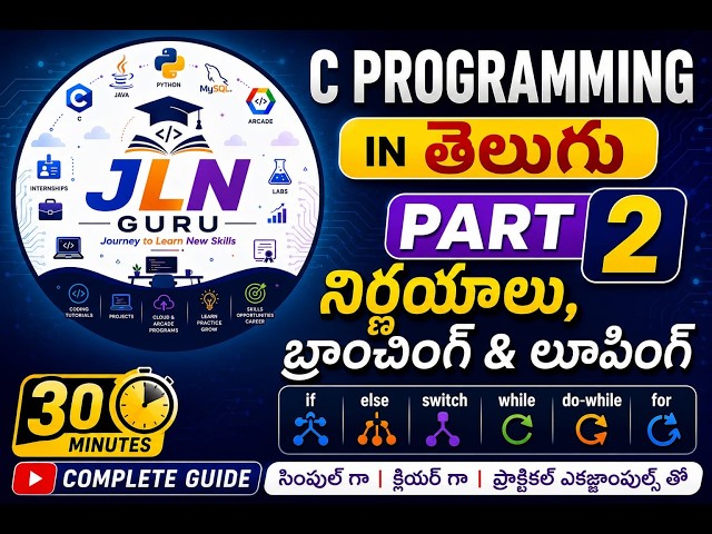 C Programming in Telugu Part 2 | Decision Making, Branching & Looping | if, else, switch, while, for