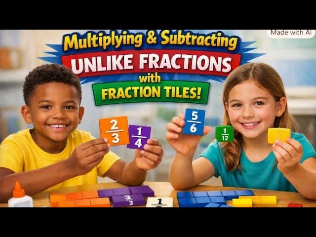 Kids Learn Fractions Hands‑On! Multiplying & Subtracting Unlike Fractions with DIY Fraction Tiles | 