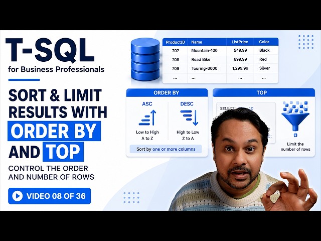 Sort & Limit Results in T-SQL - ORDER BY, TOP & ASC/DESC | Video 08 of 36