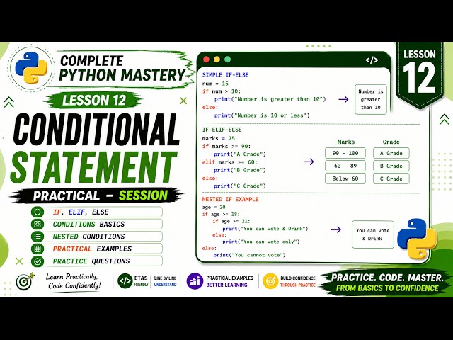 Python Conditional Statements (Practical) | Lesson 10 | if, else & elif | Hindi/Urdu