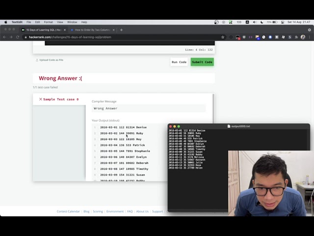 HackerRank SQL Hard - 15 Days of Learning SQL (Failed attempt)