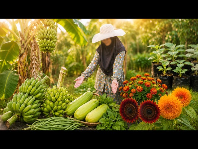Harvesting Kepok Bananas & California Papayas! Unboxing Sunflower and Marigold Seeds & Planting N...