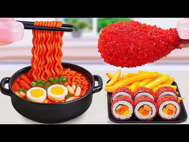Best Korean Food 😋 How To Make Fried Chicken Thigh With Buldak Noodles | Miniature Cooking