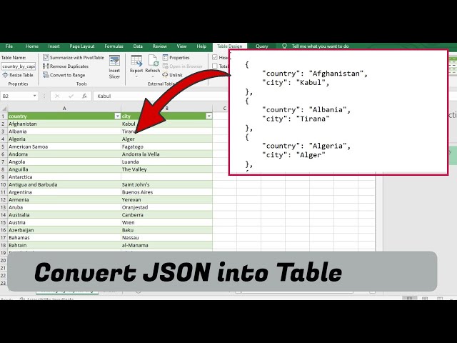 How to convert JSON file into Excel table