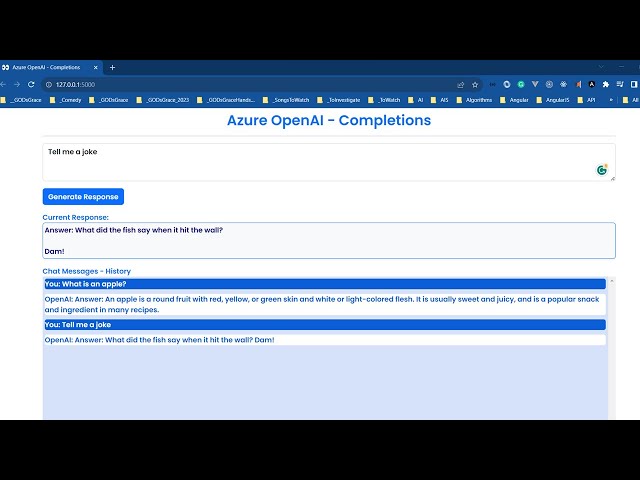 Chat GPT Clone   Python Flask, Azure Open AI, HTML, JavaScript, Bootstrap 5 x