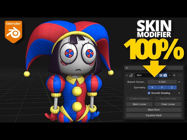 I Modeled Pomni with ZERO Polygons! (35-Min Blender Skin Modifier Masterclass)