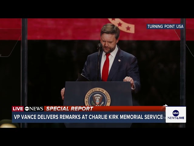 Vice President JD Vance speaks at Charlie Kirk memorial service