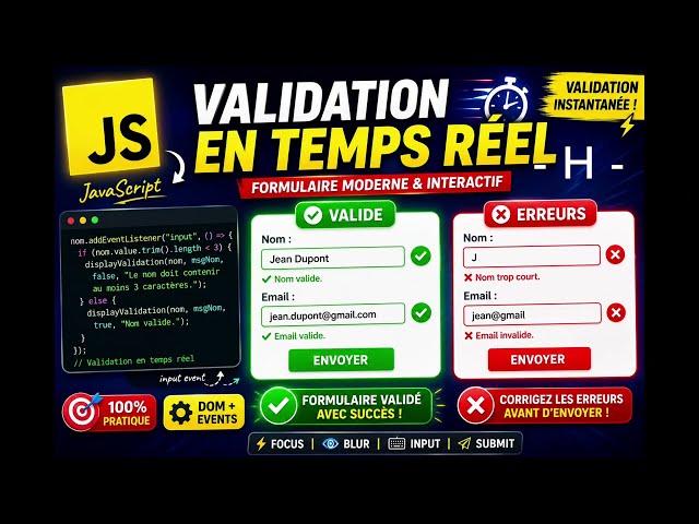 🚀 Create a Modern Form with Real-Time Validation | JavaScript, HTML & CSS (Icons ✔ ✖) H