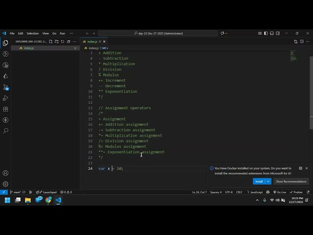 JavaScript Operators & Arrays (Beginner Class) | Push, Pop, Shift, Unshift, Splice + Basics
