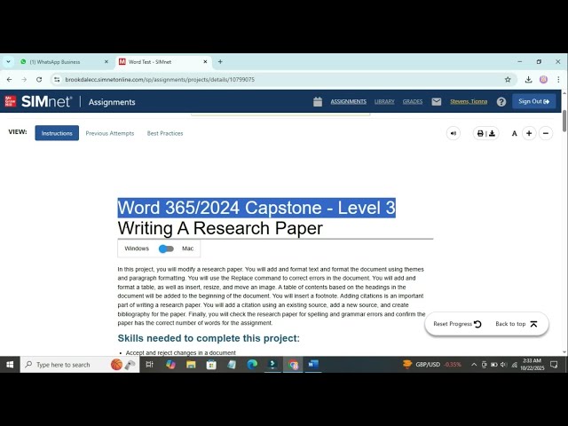 Word 365/2024 Capstone - Level 3 Writing A Research Paper| Word 365/2021 Capstone - Level 3 | SIMnet