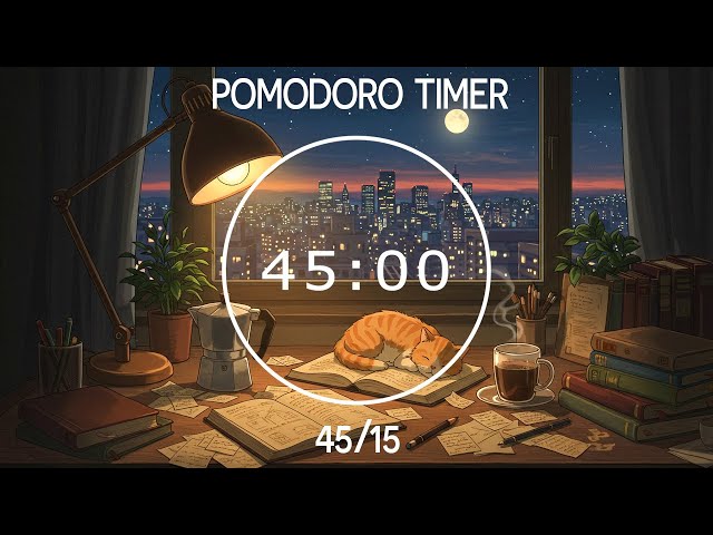 45/15 Pomodoro Timer | Deep Focus Lofi Music + Rain Sounds, Study & Work| 3 x 45 min | Day 5
