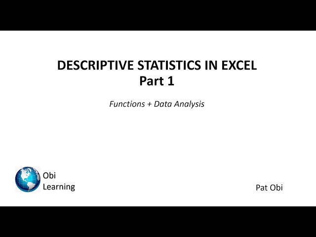Descriptive Statistics in Excel: Functions & Data Analysis Tool | Part 1