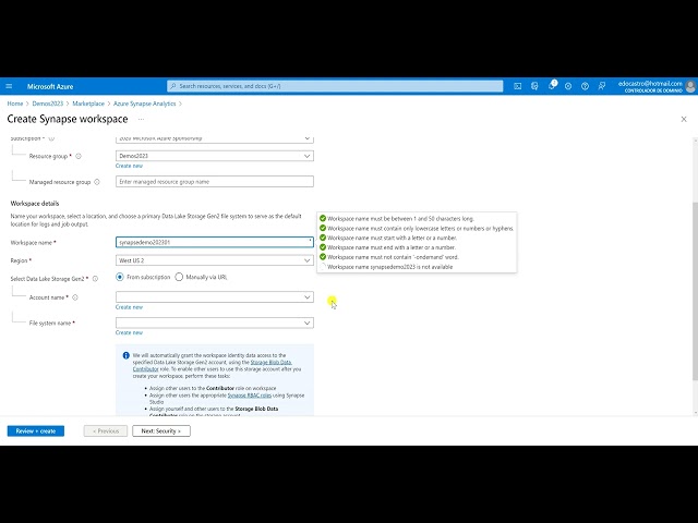 How to create an Azure Synapse Workspace